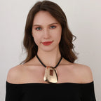 Modern Abstract Pendant Necklace with Geometric Cutout – Gold Finish