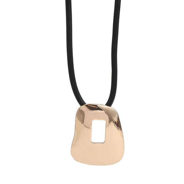 Modern Abstract Pendant Necklace with Geometric Cutout – Gold Finish