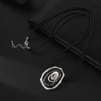 Futuristic Layered Pendant Necklace with Clear Crystal Center – Silver & Black Tones