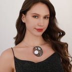 Gold Modern Geometric Pendant with Mother of Pearl, Resin & Crystal – Elegant Statement Jewelry