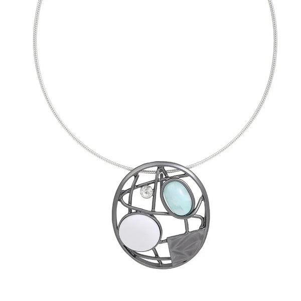 Gold Modern Geometric Pendant with Mother of Pearl, Resin & Crystal – Elegant Statement Jewelry