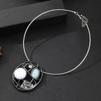 Gold Modern Geometric Pendant with Mother of Pearl, Resin & Crystal – Elegant Statement Jewelry