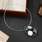 Gold Modern Geometric Pendant with Mother of Pearl, Resin & Crystal – Elegant Statement Jewelry