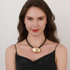 Bold Gold Pendant Necklace for Women – Chunky Art Jewelry on Black Leather Cord