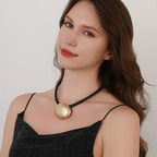 Bold Gold Pendant Necklace for Women – Chunky Art Jewelry on Black Leather Cord