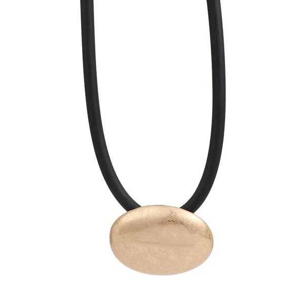 Bold Gold Pendant Necklace for Women – Chunky Art Jewelry on Black Leather Cord