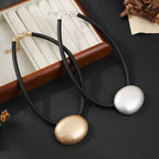 Bold Gold Pendant Necklace for Women – Chunky Art Jewelry on Black Leather Cord