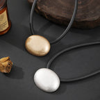 Bold Gold Pendant Necklace for Women – Chunky Art Jewelry on Black Leather Cord