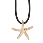 Starfish Pendant Necklace for Women  Textured Gold Charm on Black Chain