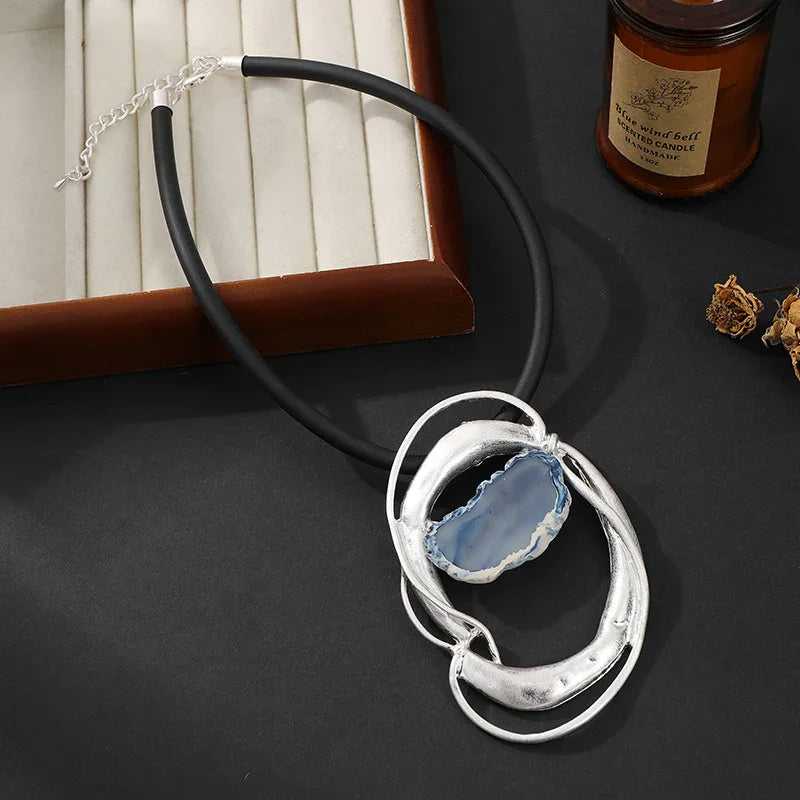 Blue Agate Abstract Pendant Necklace