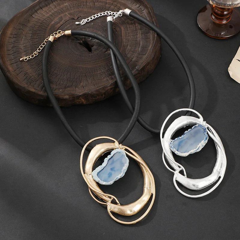 Blue Agate Abstract Pendant Necklace