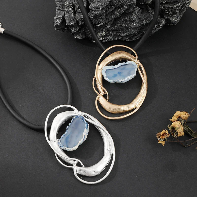 Blue Agate Abstract Pendant Necklace
