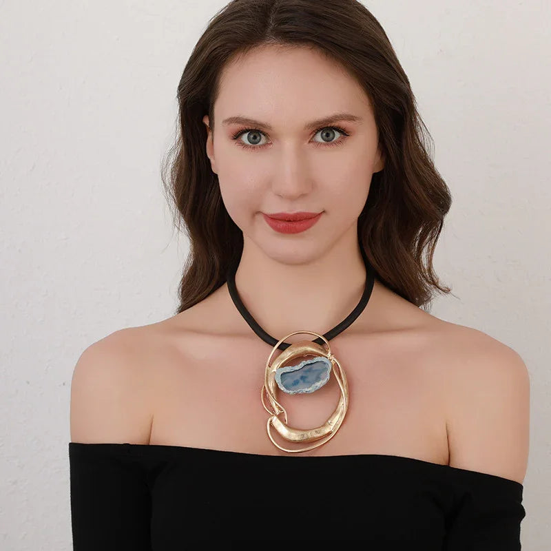 Blue Agate Abstract Pendant Necklace