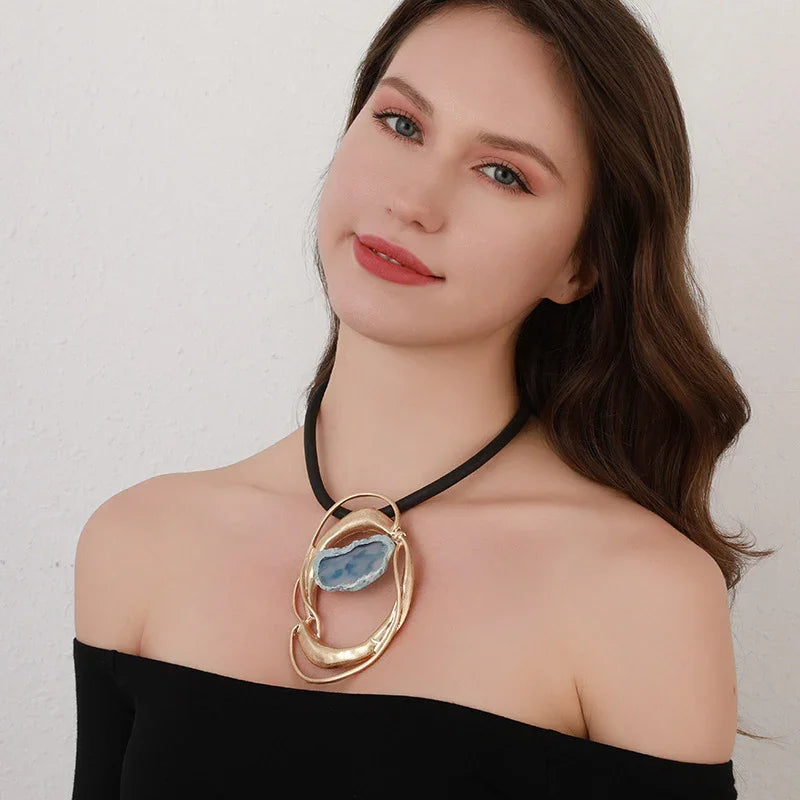 Blue Agate Abstract Pendant Necklace