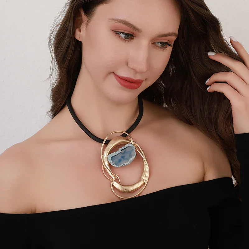 Blue Agate Abstract Pendant Necklace