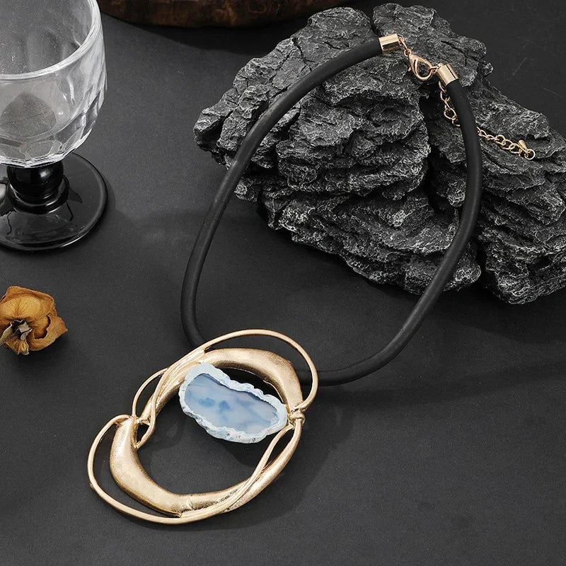 Blue Agate Abstract Pendant Necklace