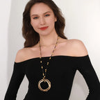 Gold Interlocking Circle Pendant Necklace with Beaded Accents