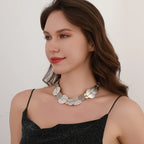 Mixed Metal Disc Statement Necklace with Adjustable Chain