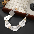 Mixed Metal Disc Statement Necklace with Adjustable Chain