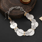 Mixed Metal Disc Statement Necklace with Adjustable Chain