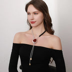 Modern Boho Statement Necklace with Red Resin Pendant and Adjustable Leather Cord