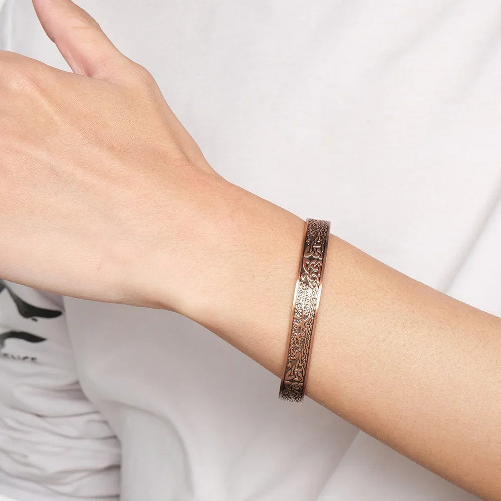 Healing Floral Copper Bracelet – Magnetic Therapy Bangle for Women