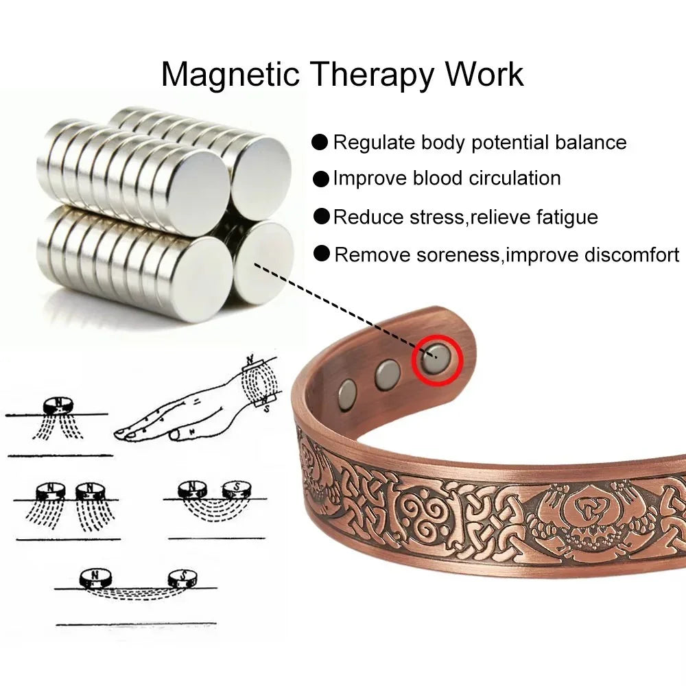Viking Magnetic Copper Bracelet: Stamped Nordic Design