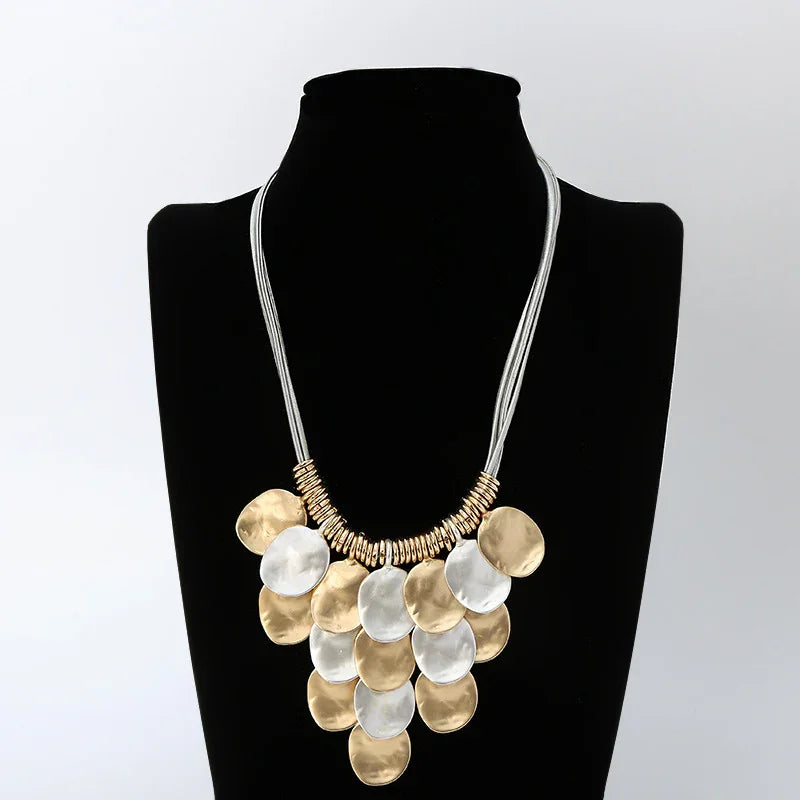 Finished Gold Color Silver Colored Circle Charms Necklace Gift for Women - CIVIBUY