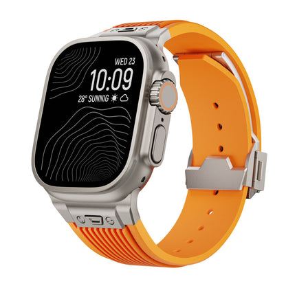 Men Luxury Rugged Silicone Rubber Strap with Metal Connector & Folding Clasp for iWatch Ultra Series 9 