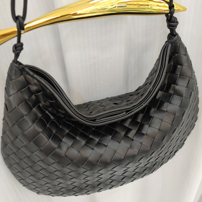 Sardine Intrecciato cowhide weave Top Handle Women Shoulder Bag 【Large】,Cowhide - CIVIBUY