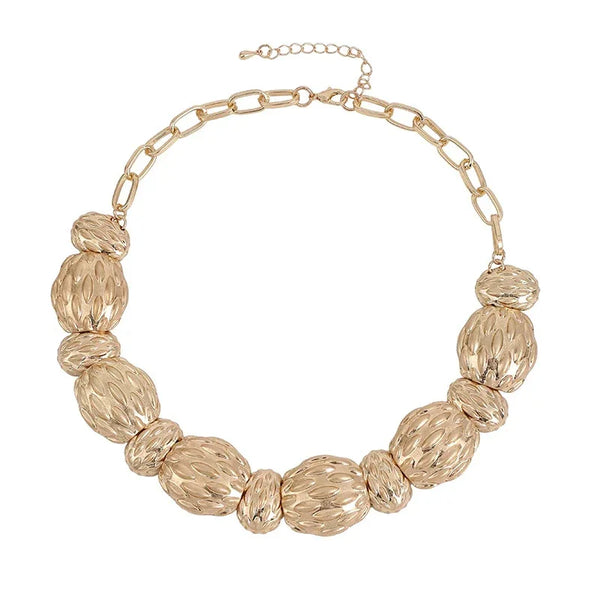 Varied Vortex Bold Bead And Pearl Gold Plated Necklace