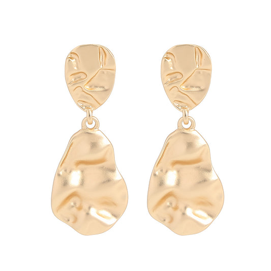Gold Plated Surgical Steel Double Drop Dangle Earrings - Brushed Sculpted Look - CIVIBUY