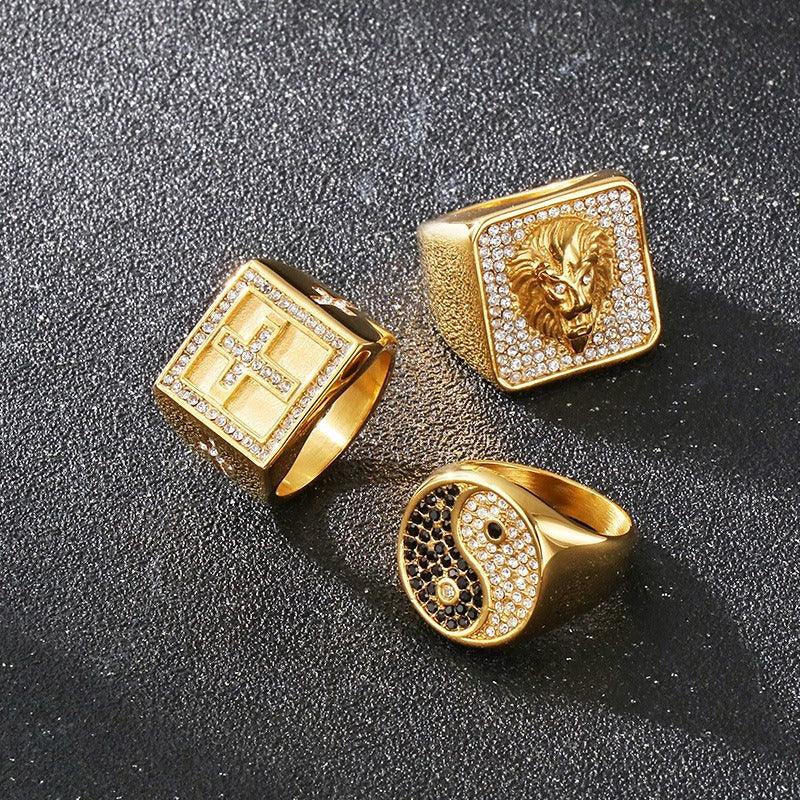 スピナーリング ゴールドメッキ ラインストーン CZ ウェディング 婚約 バンドリング メンズ レディース 8mm スピナーリング