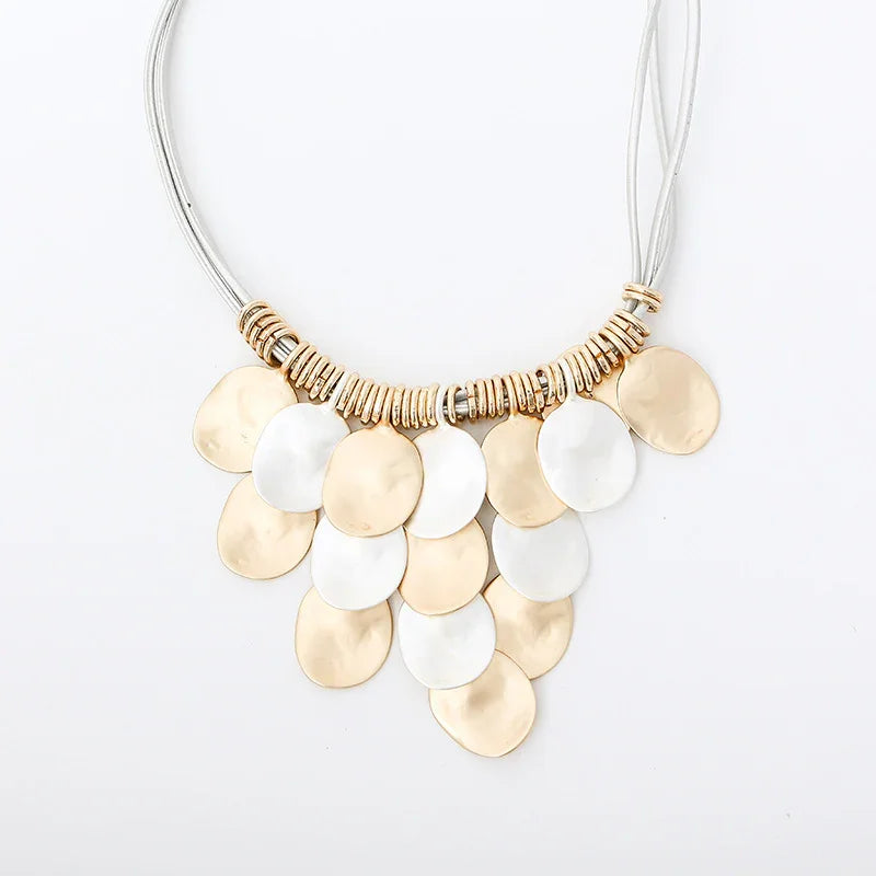 Finished Gold Color Silver Colored Circle Charms Necklace Gift for Women - CIVIBUY