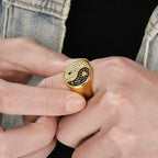 Gold Plated Rhinestone CZ Engagement Band Ring – Korea Tai Chi Style | Elegant & Affordable