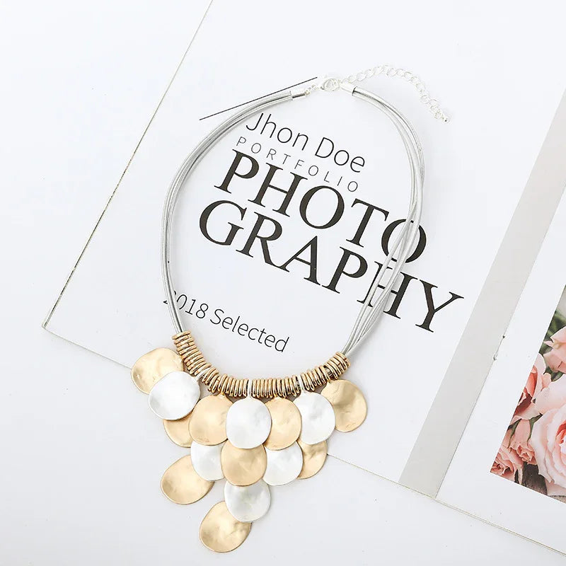 Finished Gold Color Silver Colored Circle Charms Necklace Gift for Women - CIVIBUY