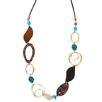 Necklace with wooden and metal beads on a white background Wholesale available near CA, US on Civibuy.com.