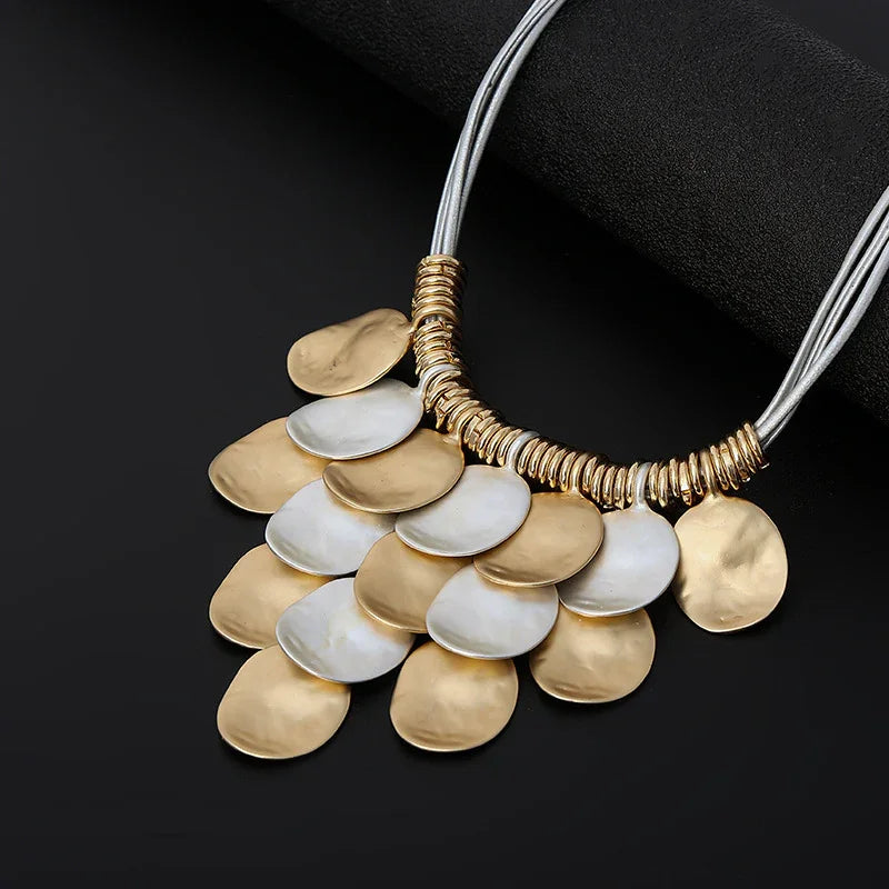 Finished Gold Color Silver Colored Circle Charms Necklace Gift for Women - CIVIBUY