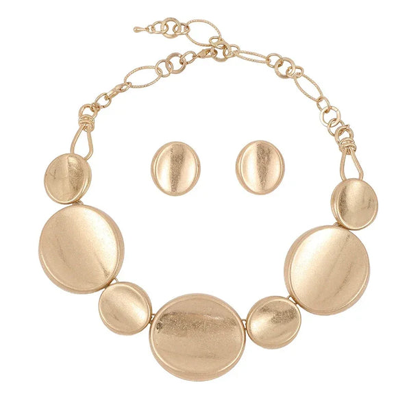 Minimalist Layered Necklace Set  Zinc Alloy Geometric Disc Earring+Pendant set for Women