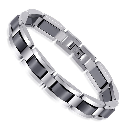 Mens Magnetic Bracelets, Classic Balck Titanium Stainless Steel Bracelet with Hematite Magnet Stones, Natural Health Jewelry Gifts, 8.66 inch