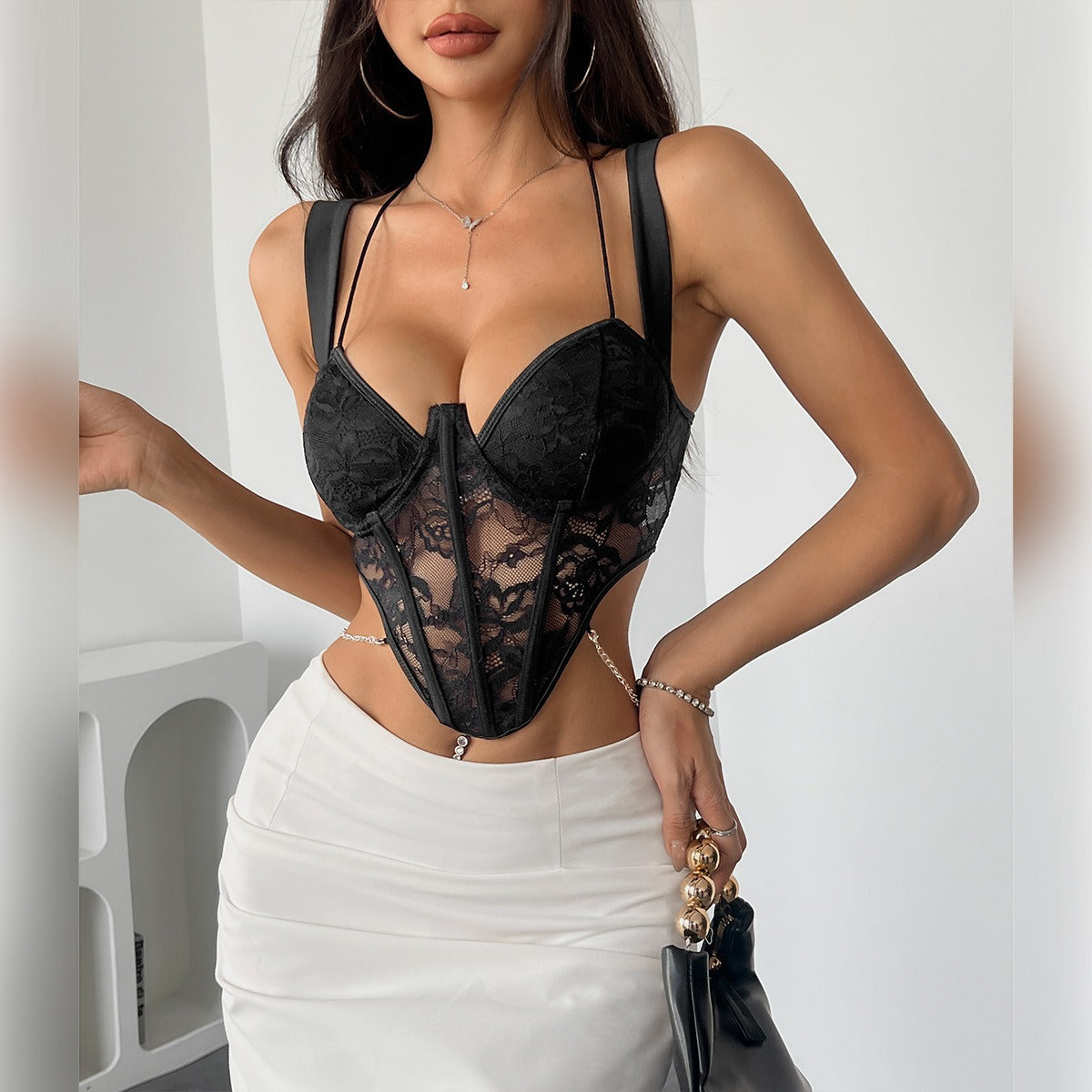 Sexy Black Lace Bustier Corset Top – Elegant & Trendy Women's Fashion