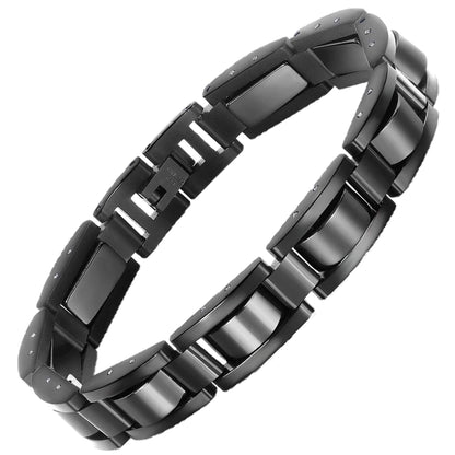 Mens Magnetic Bracelets, Classic Balck Titanium Stainless Steel Bracelet with Hematite Magnet Stones, Natural Health Jewelry Gifts, 8.66 inch