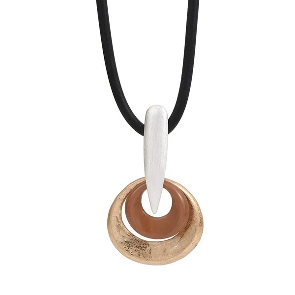 Necklace Women Chain Double Circle Round Pendant