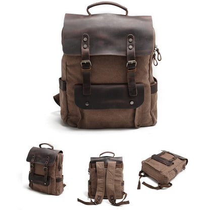 Personalized Waxed Canvas Backpack - Stylish Leather Laptop Rucksack, Waterproof Travel & Work Bag