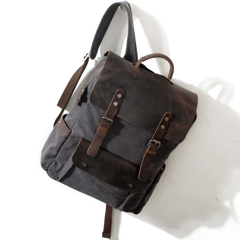 Personalized Waxed Canvas Backpack - Stylish Leather Laptop Rucksack, Waterproof Travel & Work Bag