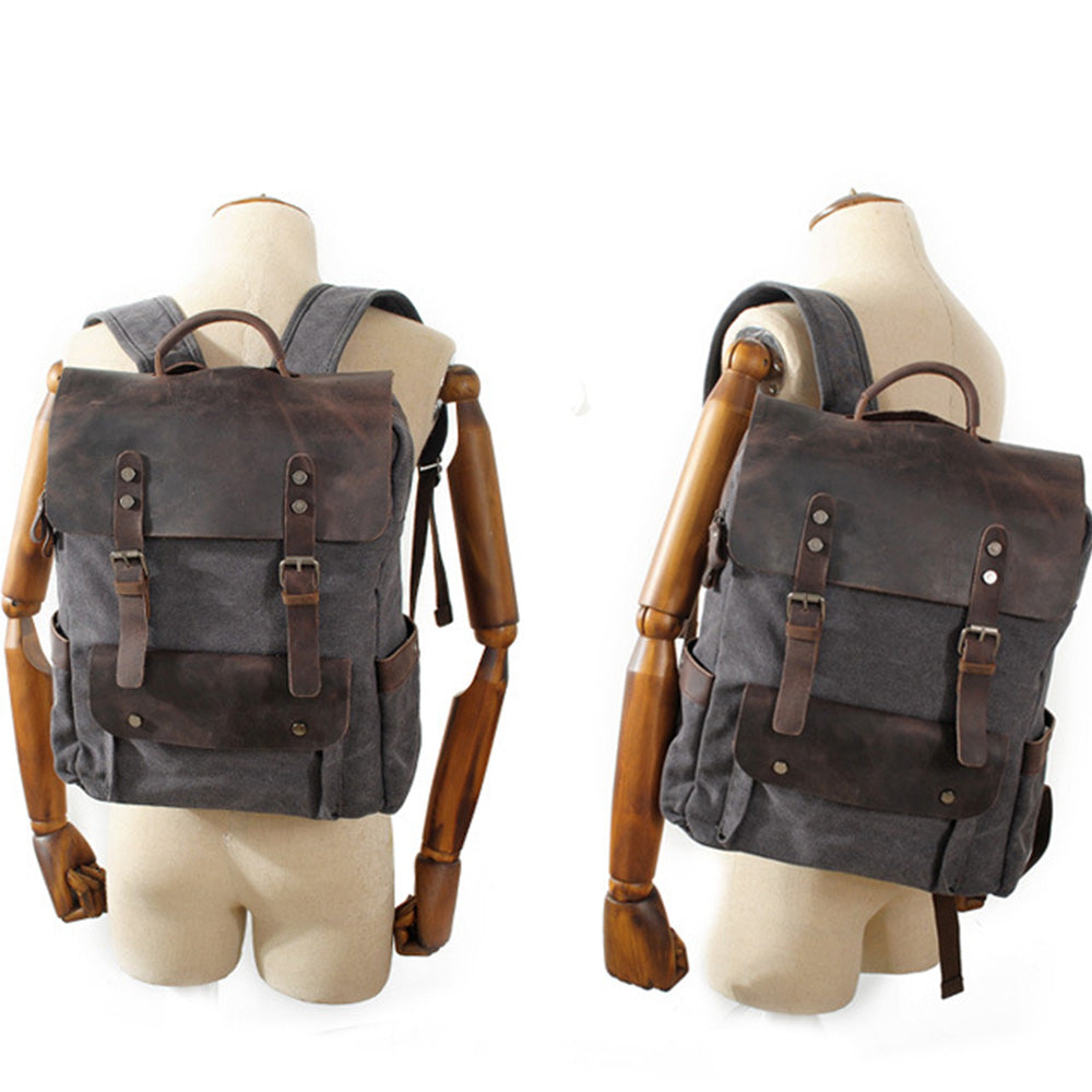 Personalized Waxed Canvas Backpack - Stylish Leather Laptop Rucksack, Waterproof Travel & Work Bag