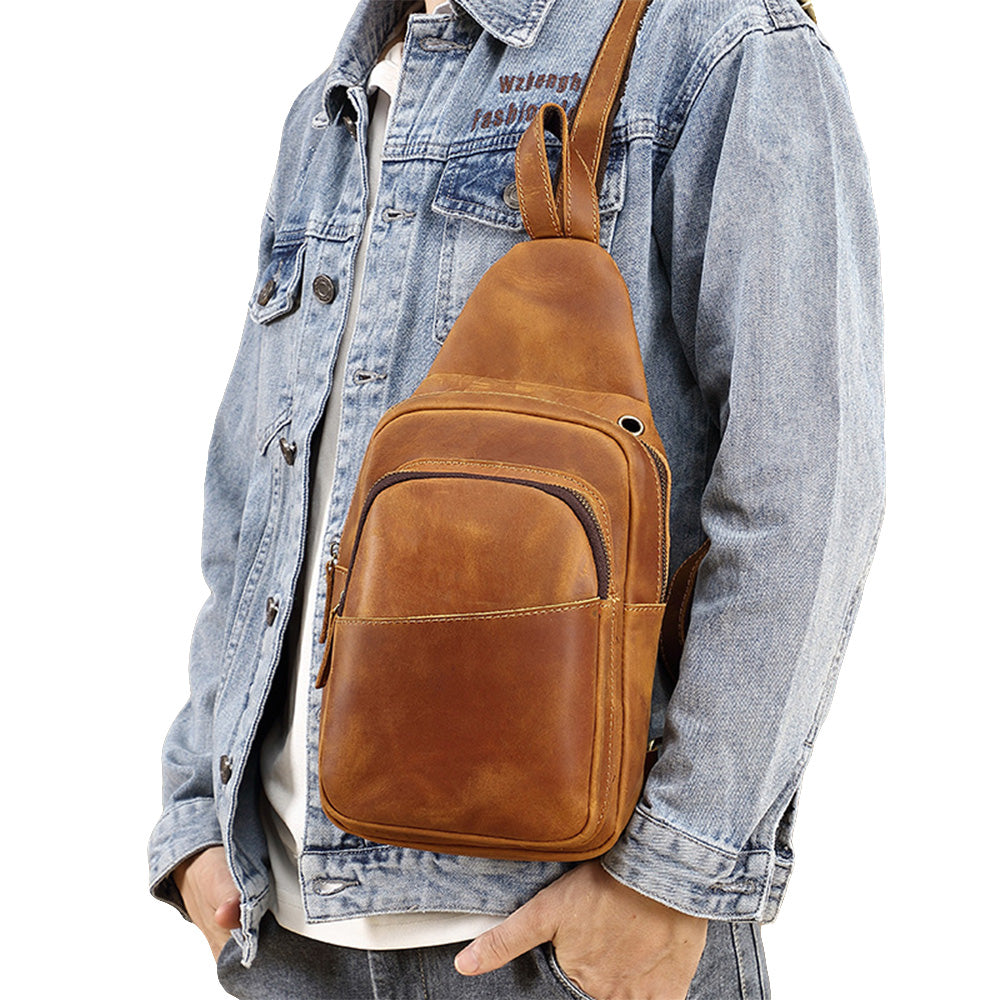 Genuine Leather Bag for Men Shoulder Crossbody Hiking Travel Bag