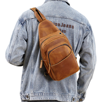 Genuine Leather Bag for Men Shoulder Crossbody Hiking Travel Bag