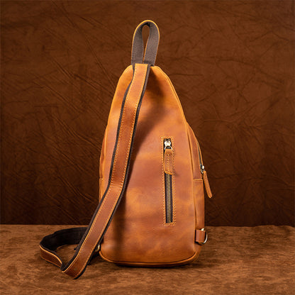 Genuine Leather Bag for Men Shoulder Crossbody Hiking Travel Bag