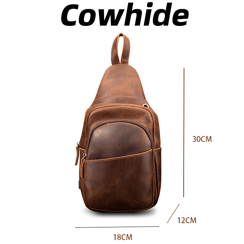 Genuine Leather Bag for Men Shoulder Crossbody Hiking Travel Bag